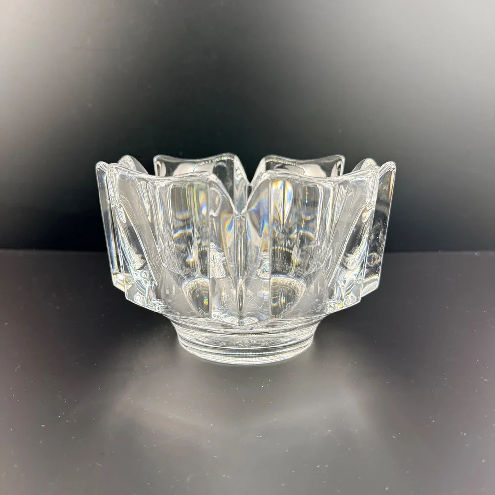 Orrefors Corona Crystal Bowl Lars Hellsten Swedish‎ Art Glass Signed 5.5